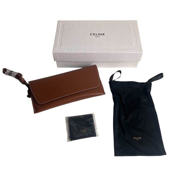 Celine Sunglasses Case Wristlet Brown Leather Logo - Picture 3 of 10
